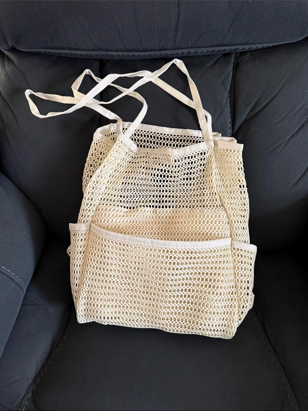 Cream Mesh Tote Bag with Shoulder Straps